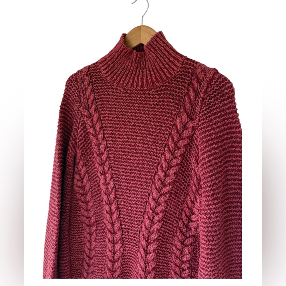 free people cable knit burgundy sweater - Picture 2 of 7